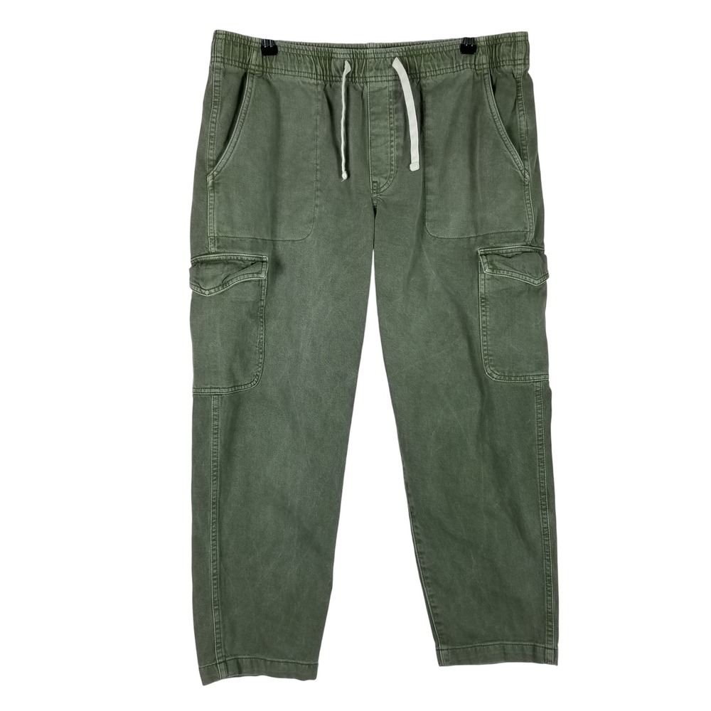 Gap Easy Jean Women Large Olive Green Cargo Cotton Elastic Waist Tapered 83S